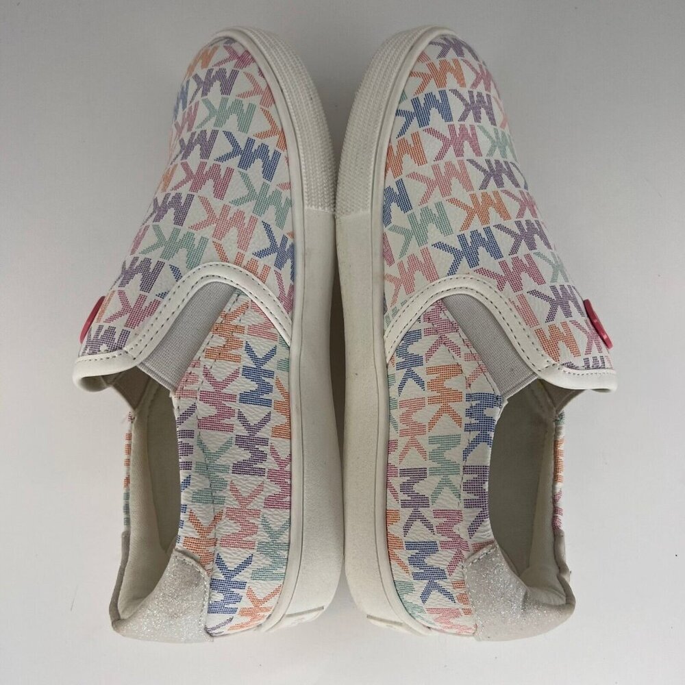 Michael Kors Girls White Casual Fabric MK Logo Low Top Flat Size 3 Slip On Shoes - Picture 6 of 9